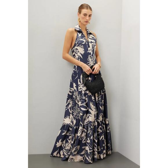 Andrés Otálora Colonial Dress Tropical Print Halter V Neckline, Size 8, Rt. $880 - Picture 1 of 13